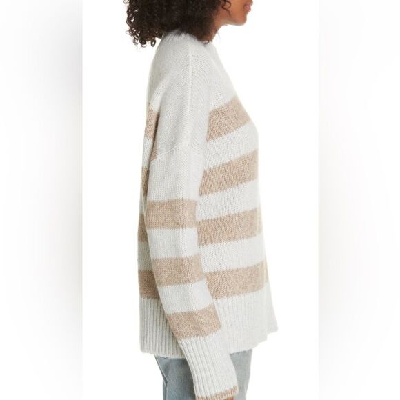 NEW! LA LIGNE Marin Striped Knitted Sweater In Cream & Tan Stripes - L - Picture 2 of 15